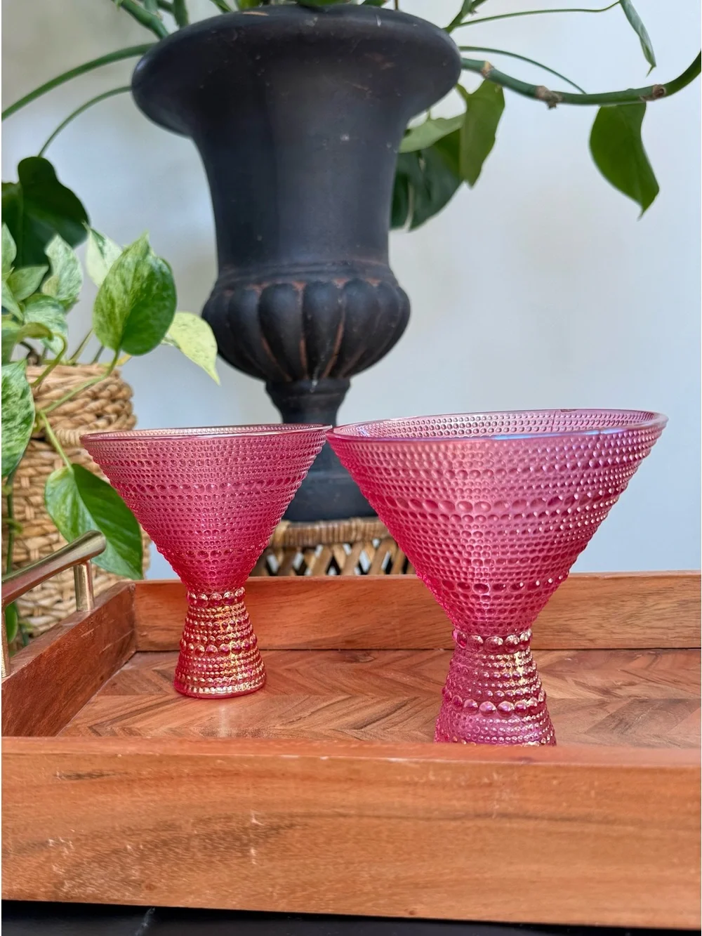NWOT Anthropologie | Pink Iridescent Martini Glass Set of 2